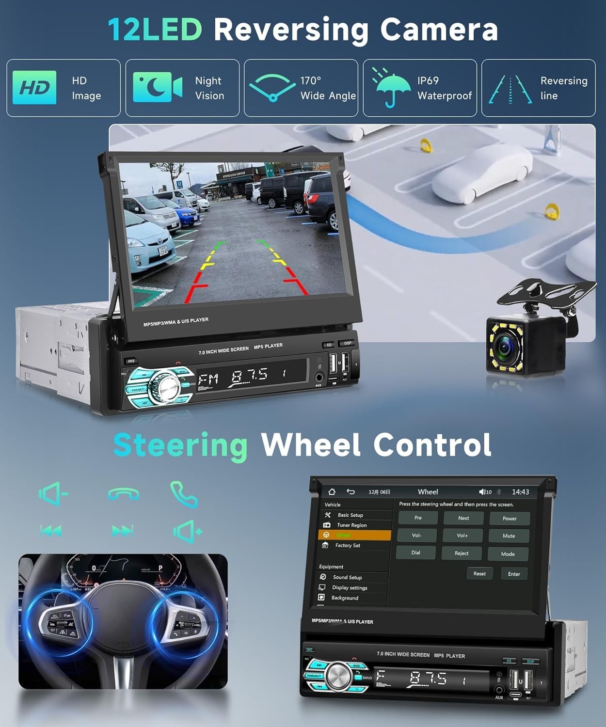Multi-Function 7 Inch Wireless CarPlay Car Radio with Bluetooth & Voice Control