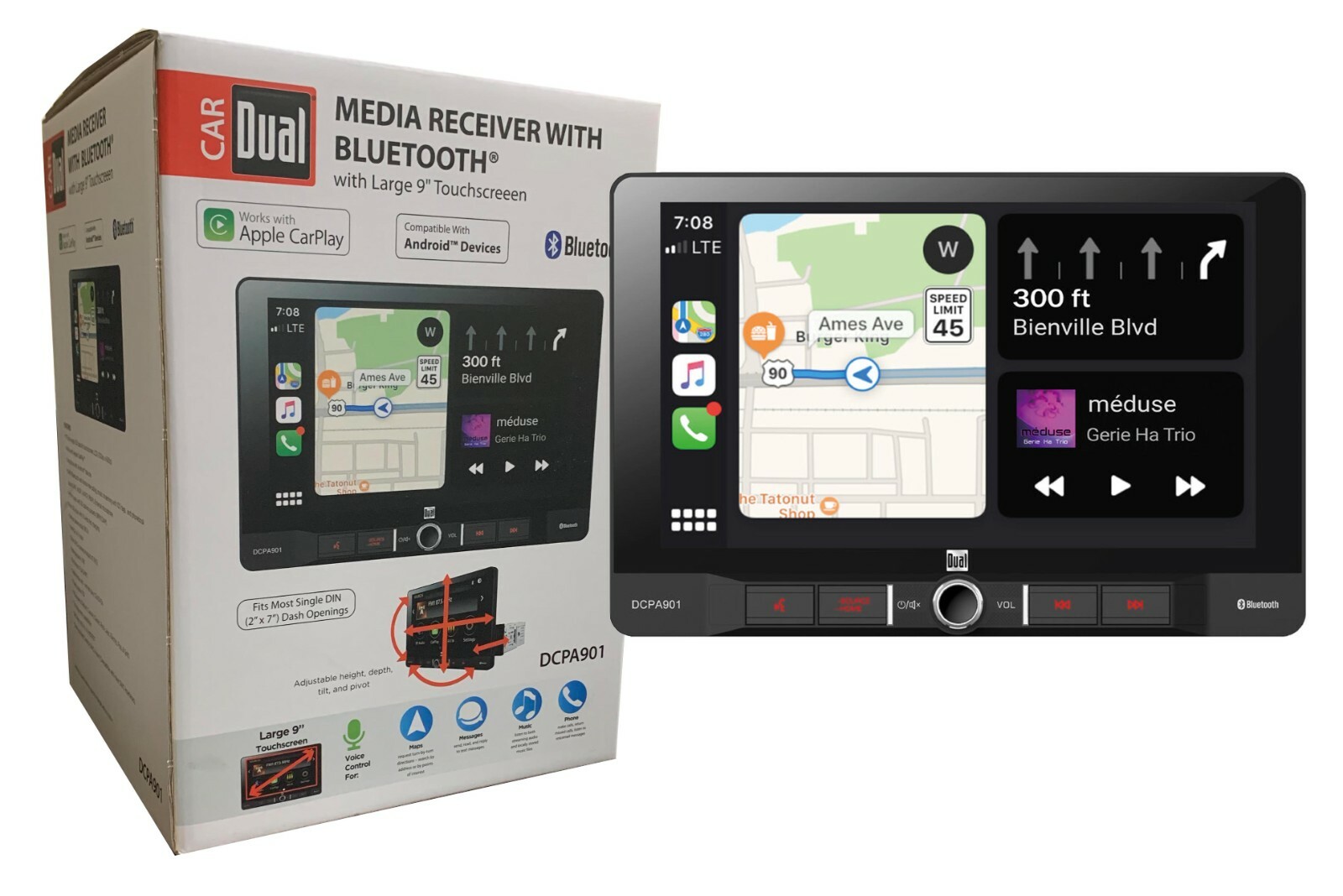 Dual DCPA901 9″ Touchscreen Carplay Auto Digital Media Receiver In-Dash Receiver