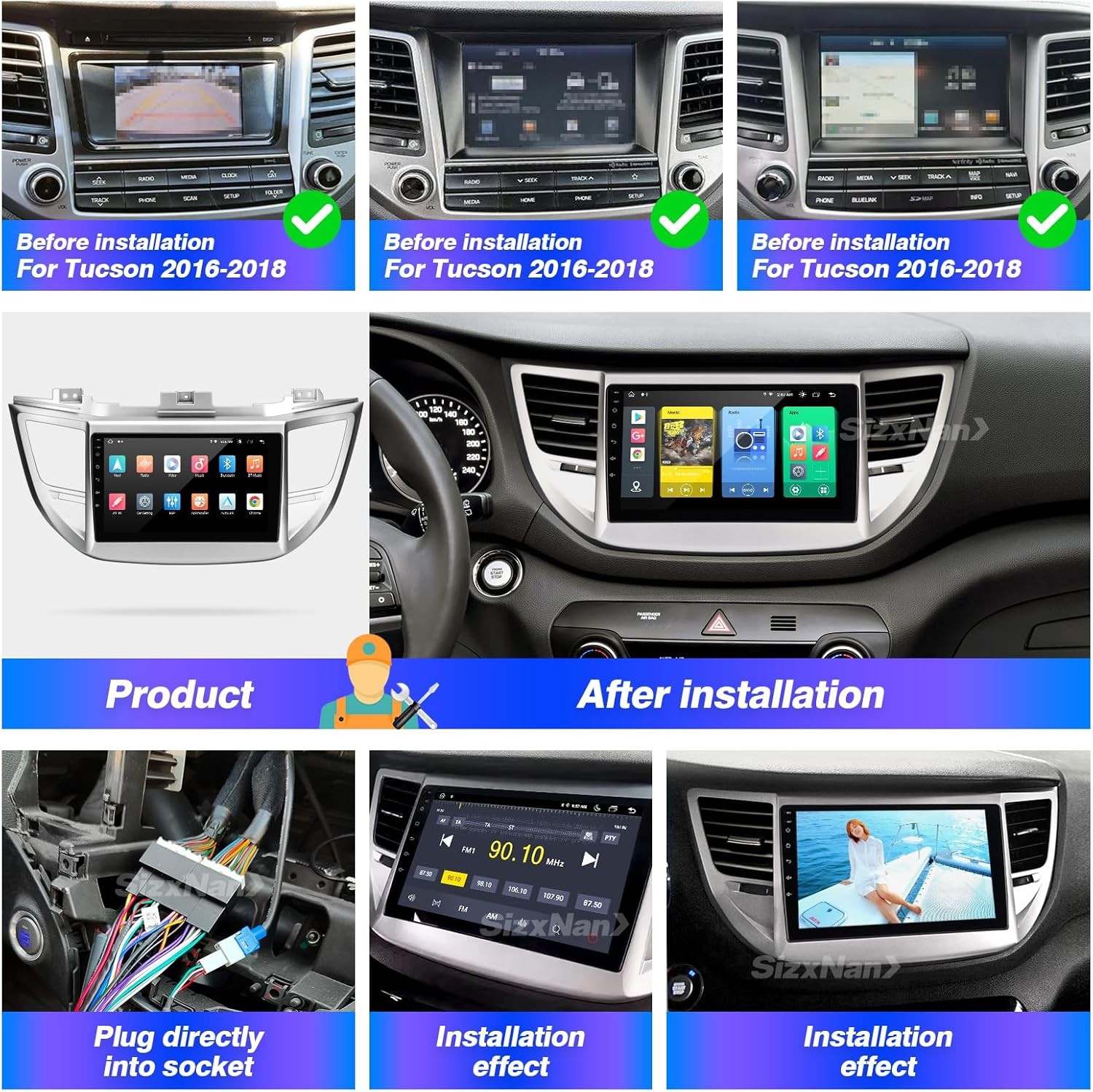 Car Stereo for Hyundai Tucson (2016–2018) , Wireless CarPlay & Android Auto 2+32