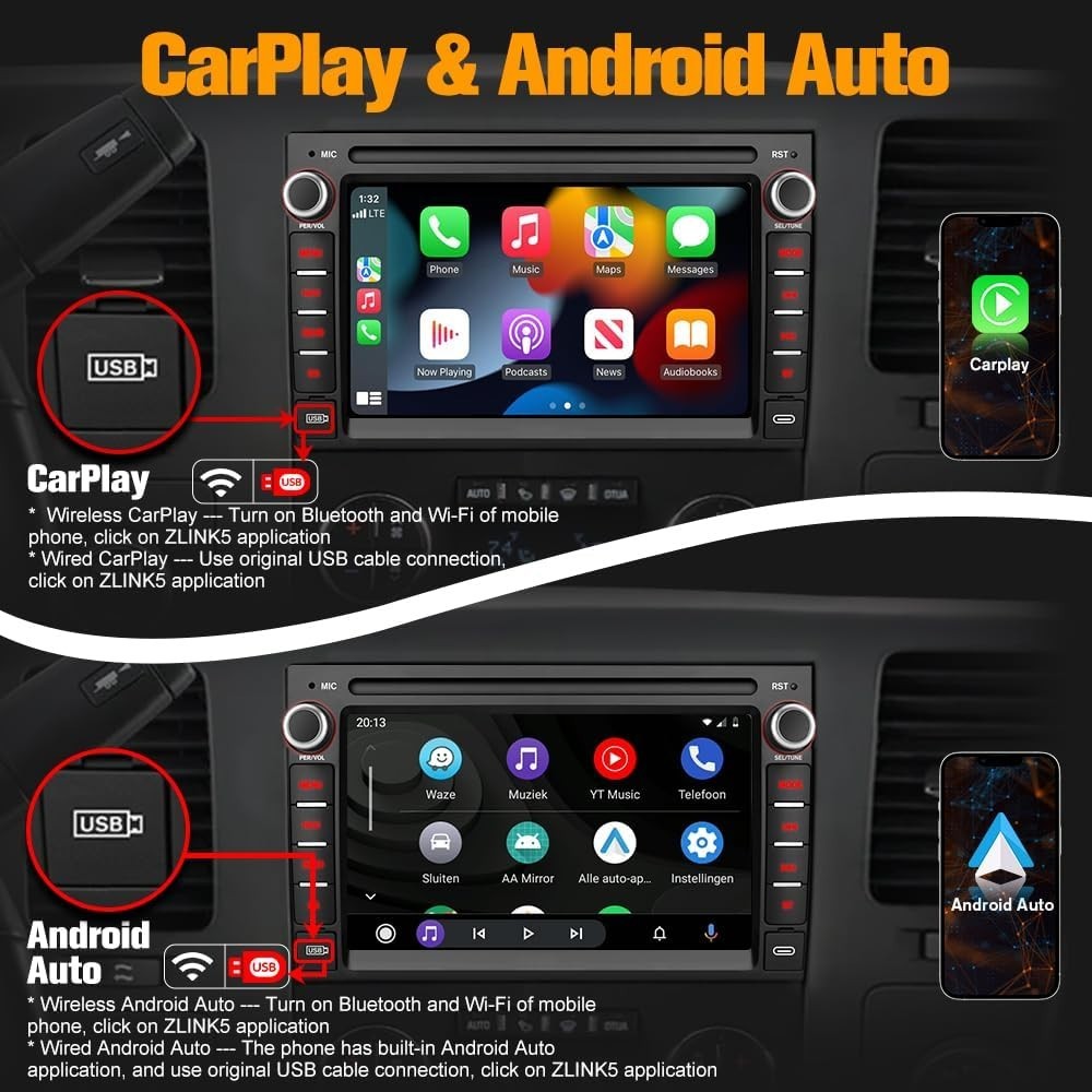 7″ 64G Android Auto Carplay for 2005-2014 Chevy Silverado GMC Sierra Yukon Buick