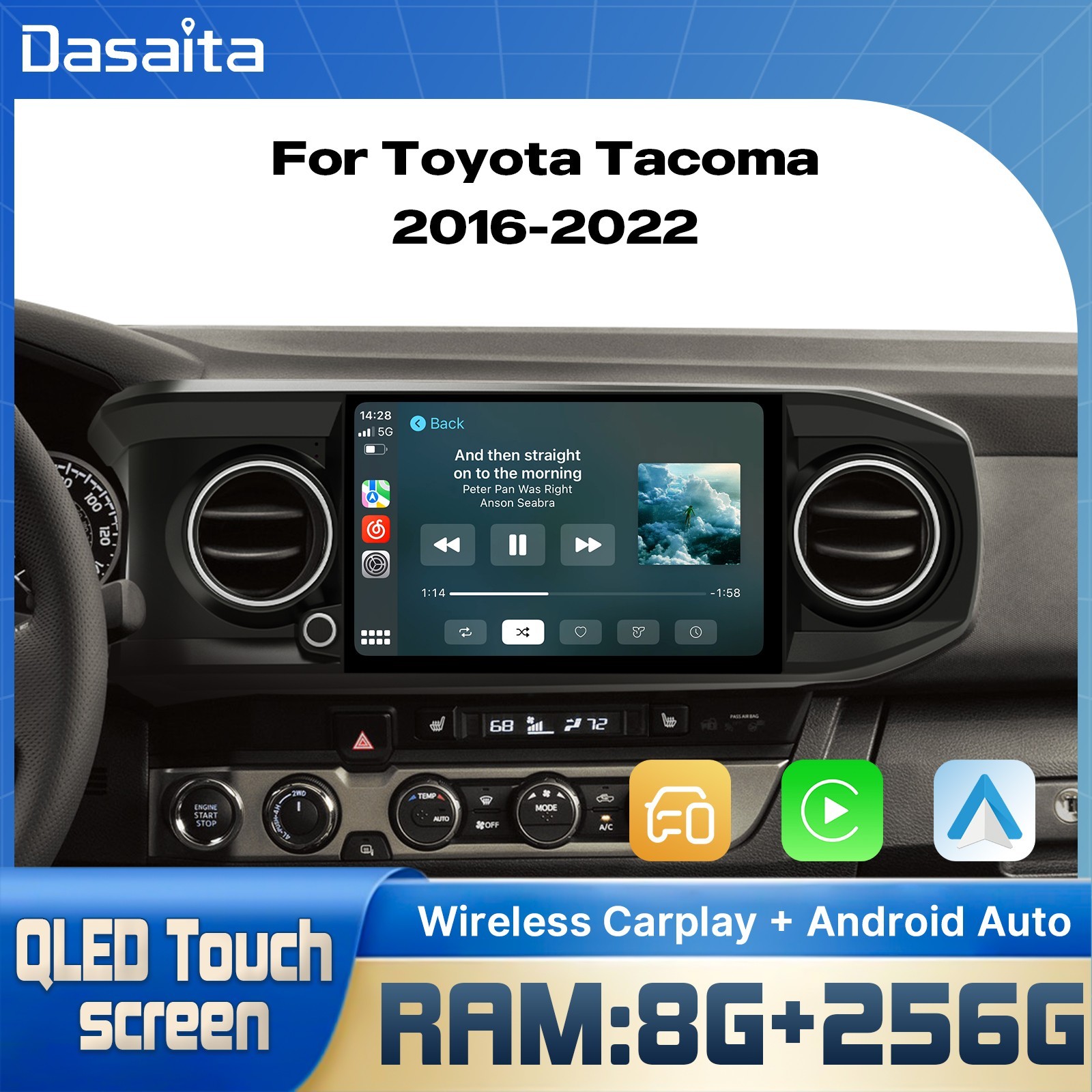 11.6″ QLED Display Car Radio for Toyota Tacoma 2016-2023 WiFi GPS Plug and Play