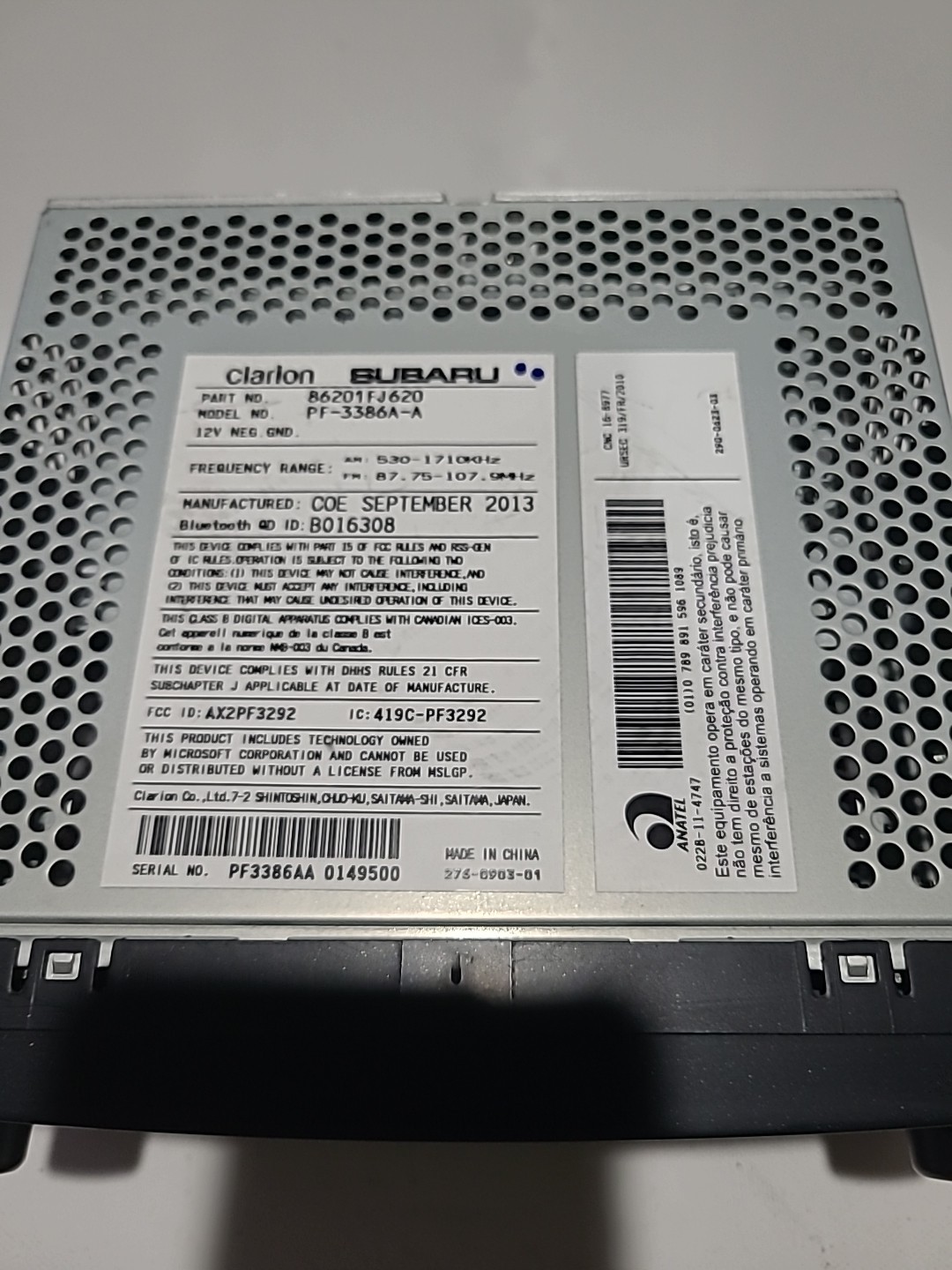 12-14 Subaru Impreza AM/FM OEM 86201FJ620 PF-3386A-A Clarion