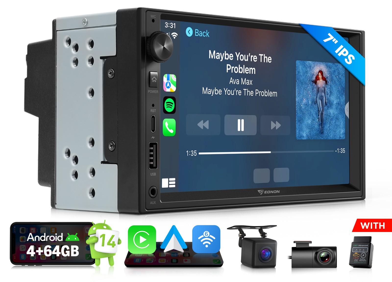 Android 14 7″ Car Stereo GPS Navigation WiFi 6 DSP Bluetooth 5.4 2DIN Head Unit