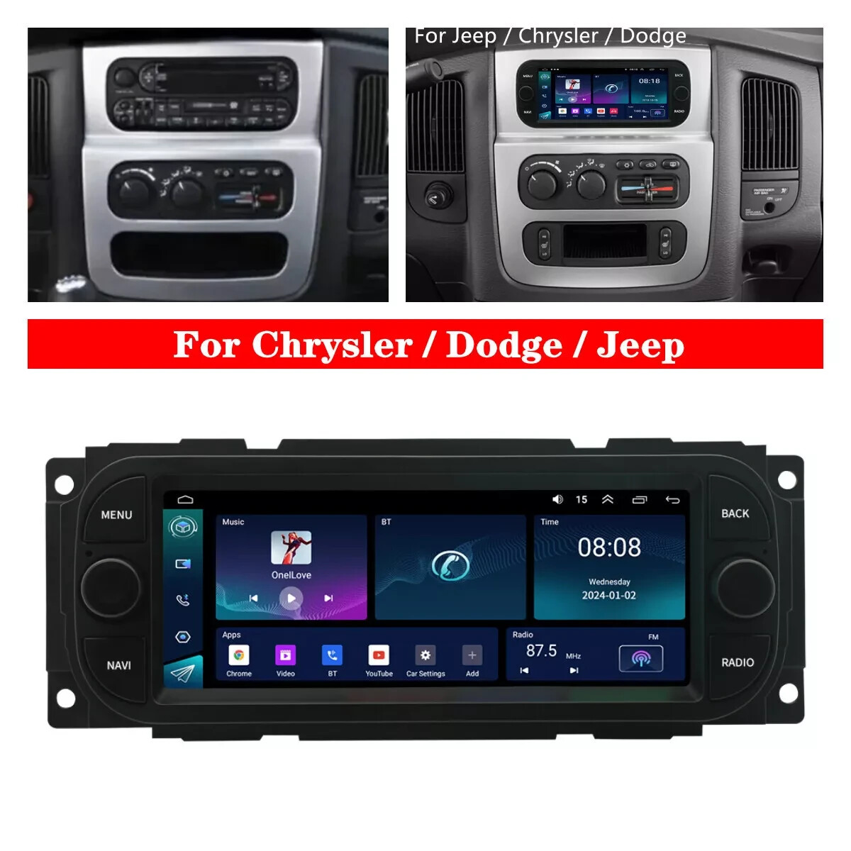 6.8″ For 01-07 Jeep Cherokee Liberty Chrysler Town&Country Stereo Radio GPS Wifi