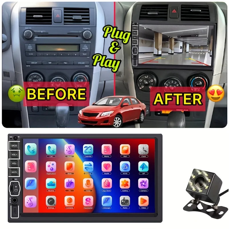 7″ Double 2 DIN Car MP5 Player Bluetooth Touch Screen FM Stereo Radio + Camera’
