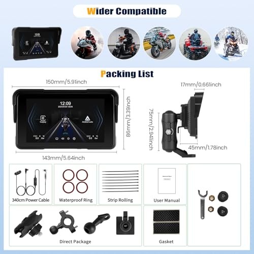 CarPlay Screen for Motorcycle,Portable Carplay/Android Auto for Motorcycle,5