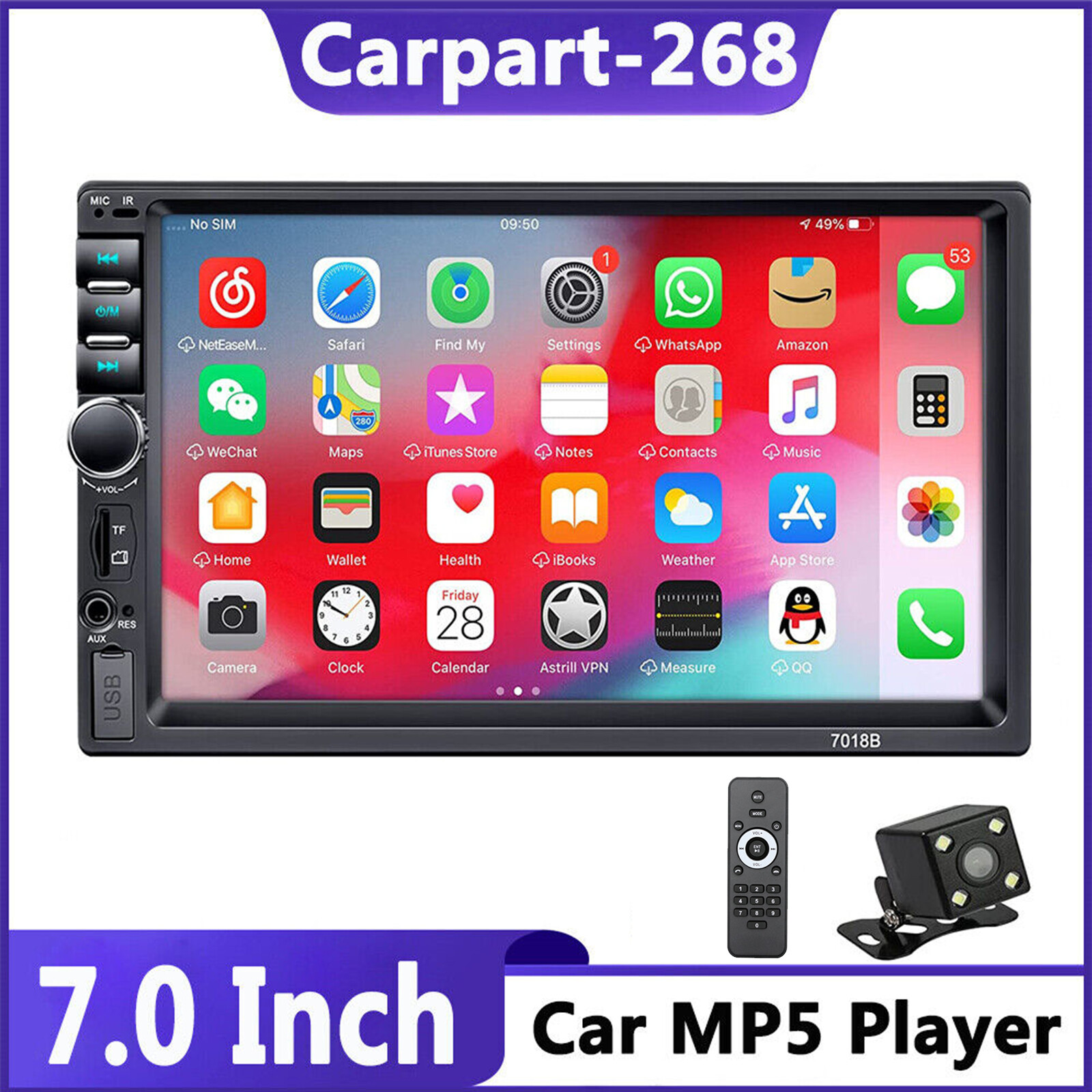 7″ Double Din Car Stereo Audio MP5 Player USB FM Multimedia Radio & Camera 7018B