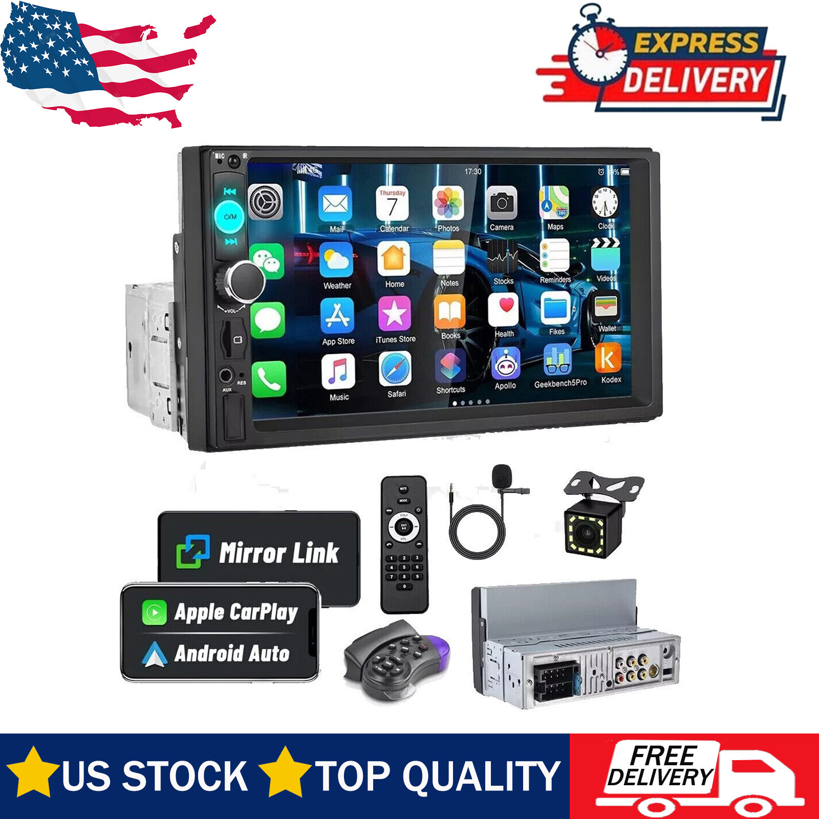 Fit Apple/Android CarPlay Bluetooth 7″ Single 1Din Touch Screen Car Stereo Radio