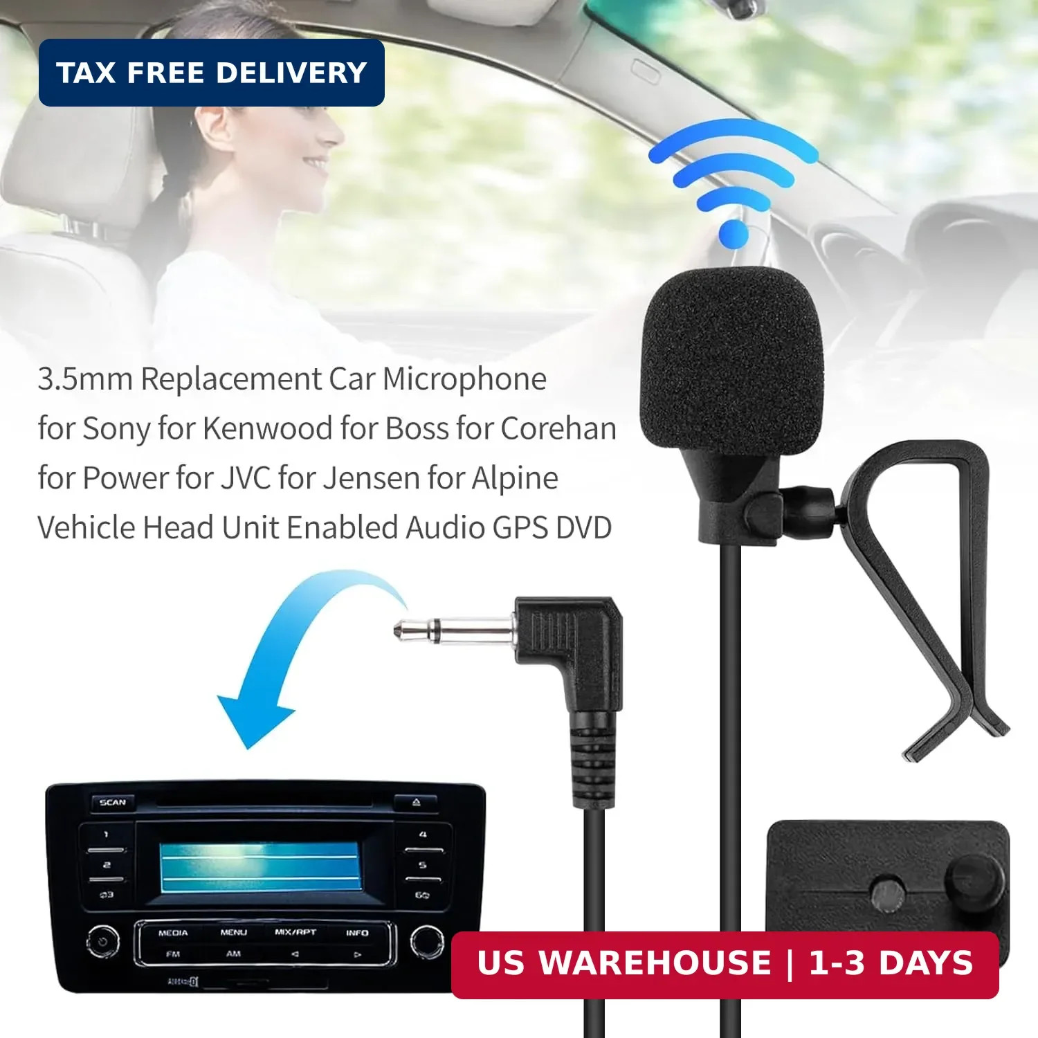 1 Set 3.5mm Plug Car Microphone,Handsfree Dash Car Stereo Receiver, Compatible V