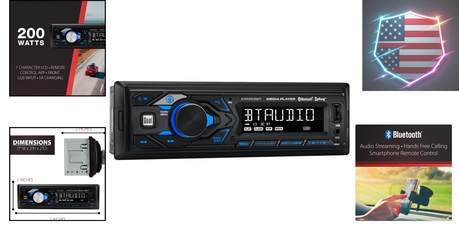 7 Character LCD Single DIN Car Stereo Radio | Push to Talk Assistant | Blueto…