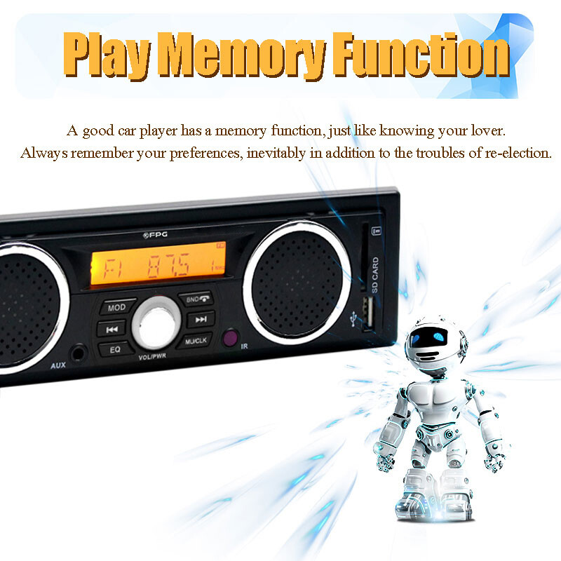 Single 1Din Car MP3 Player USB/SD FM Audio Built-in 2 Speakers Bluetooth Radio