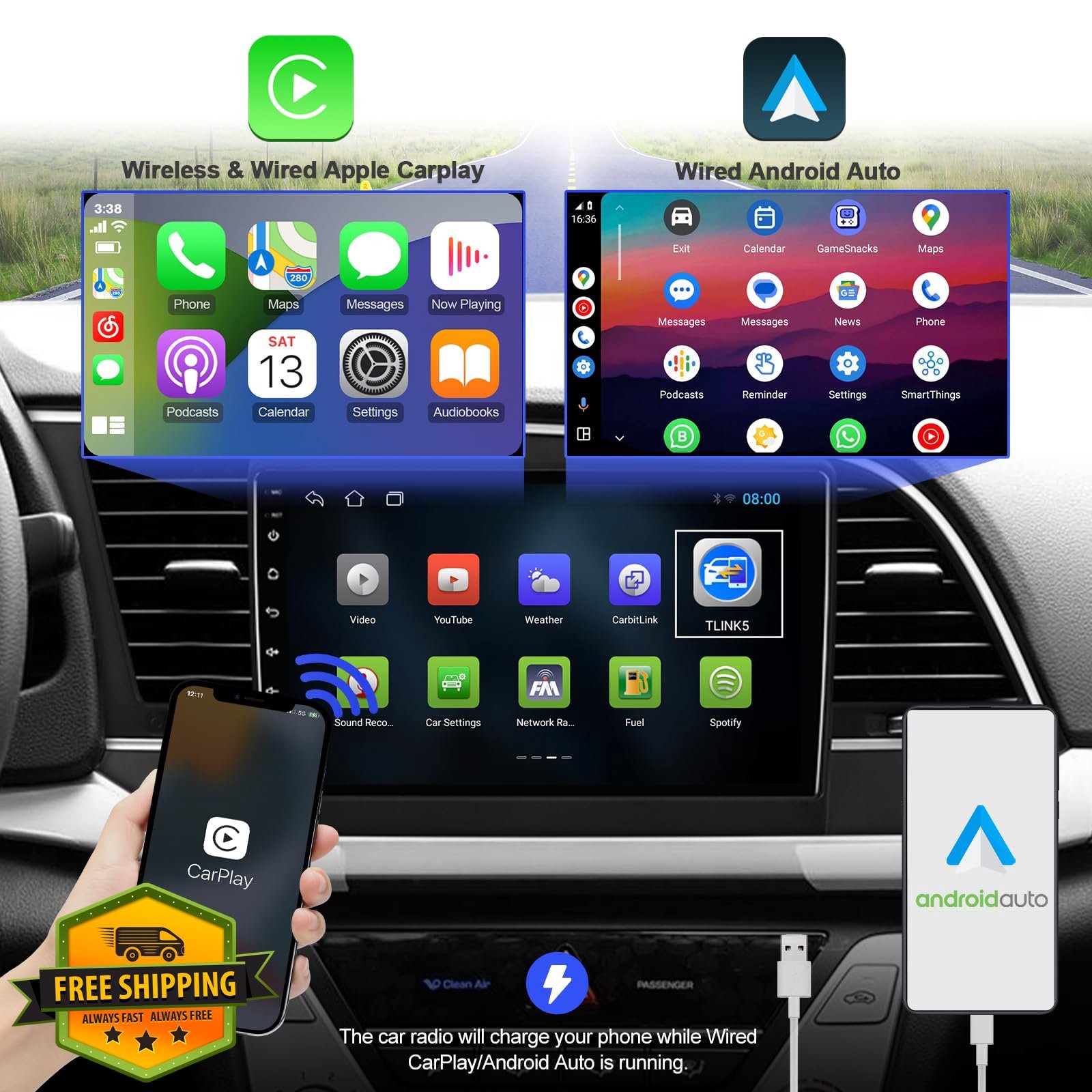 AUMUME Android 13 Car Stereo Elantra 16-18