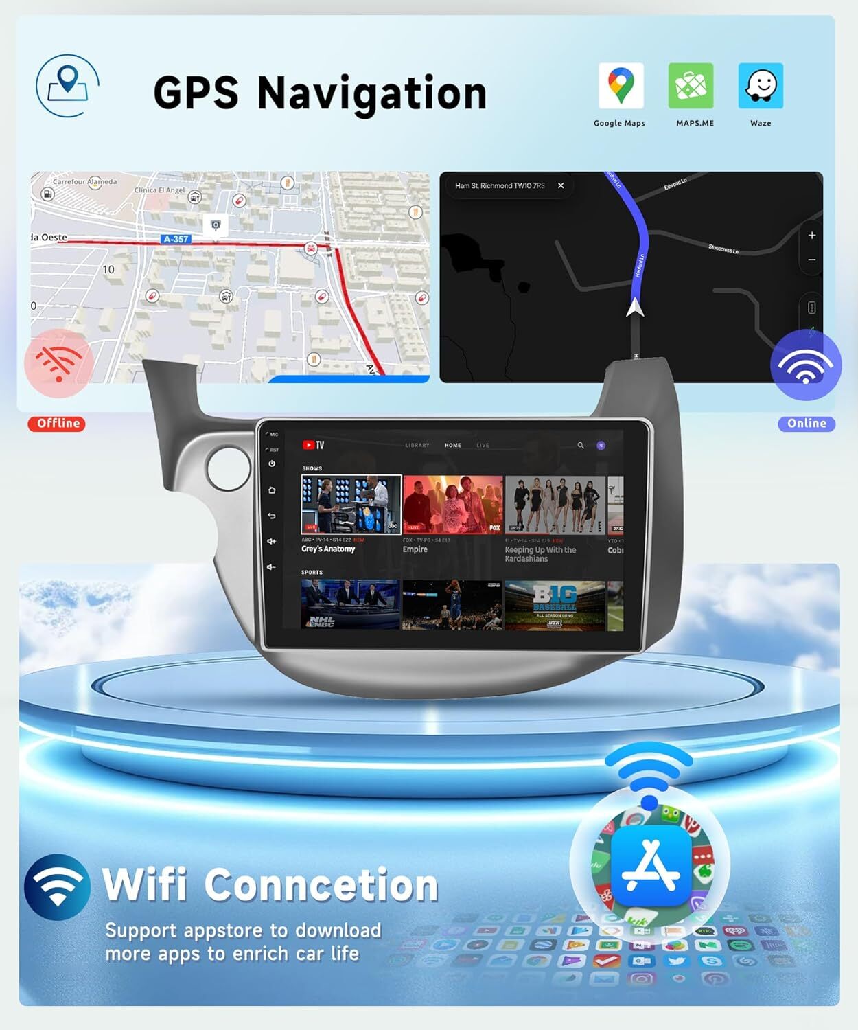Android Car Stereo Radio Apple CarPlay GPS Player For Honda Fit Jazz 2009-2013