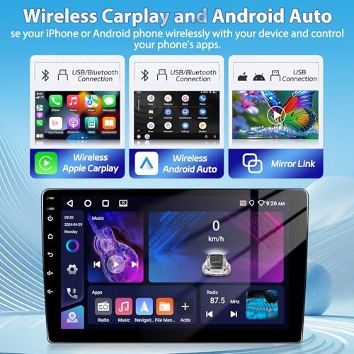 [4+64G] Wireless CarPlay Double Din Car [4+64G] 9″ Car Stereo with Carplay