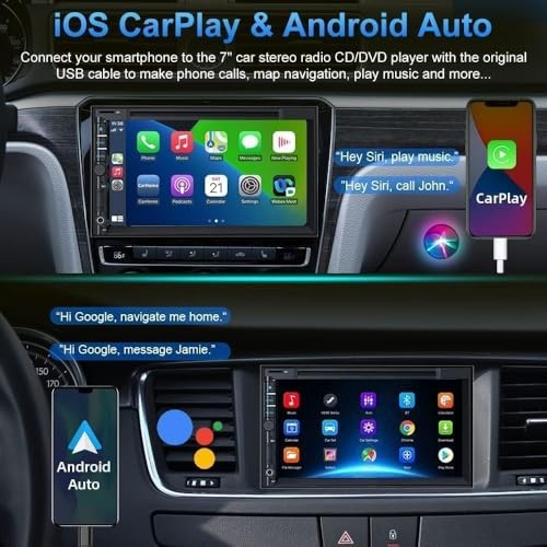 Double Din Car Stereo with CD DVD, Backup Camera Supports CarPlay/Android