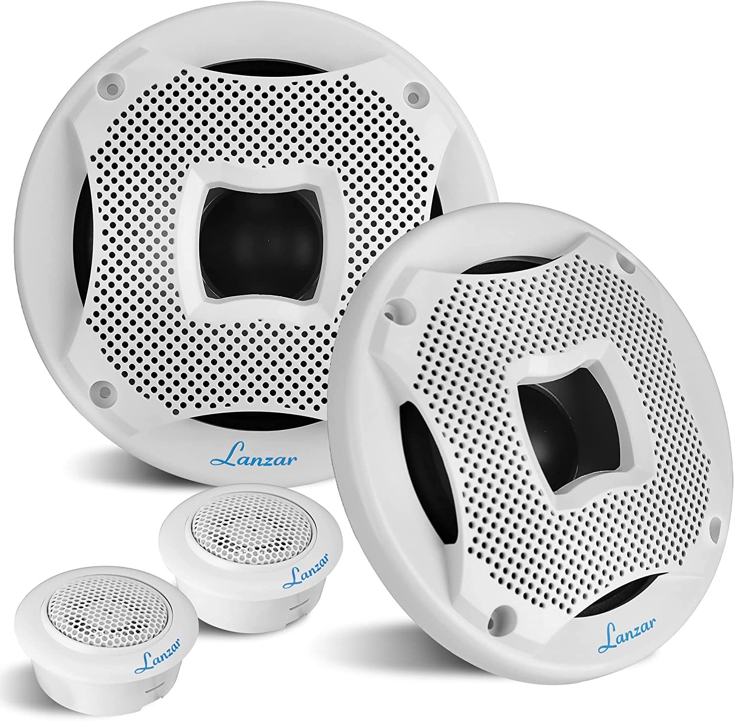 Pyle PLMRL50WB 1-DIN Receiver, 2x 6.5″ 450W 2Way White Marine Component Speakers
