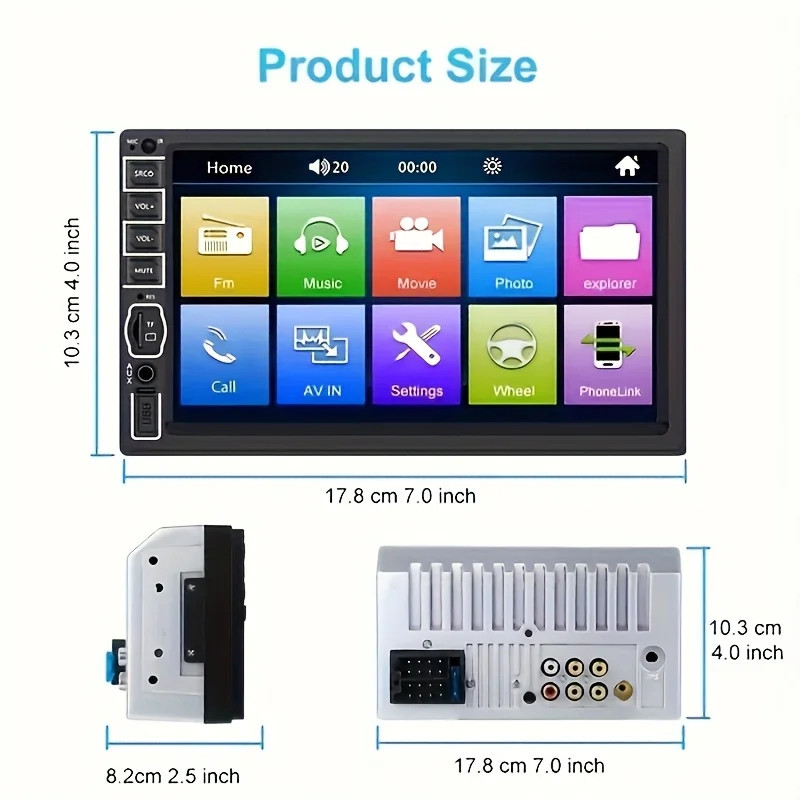 7″ HD Car Stereo with MirrorLink FM/USB/AUX 2DIN Headphone Jack Hardwired AUX