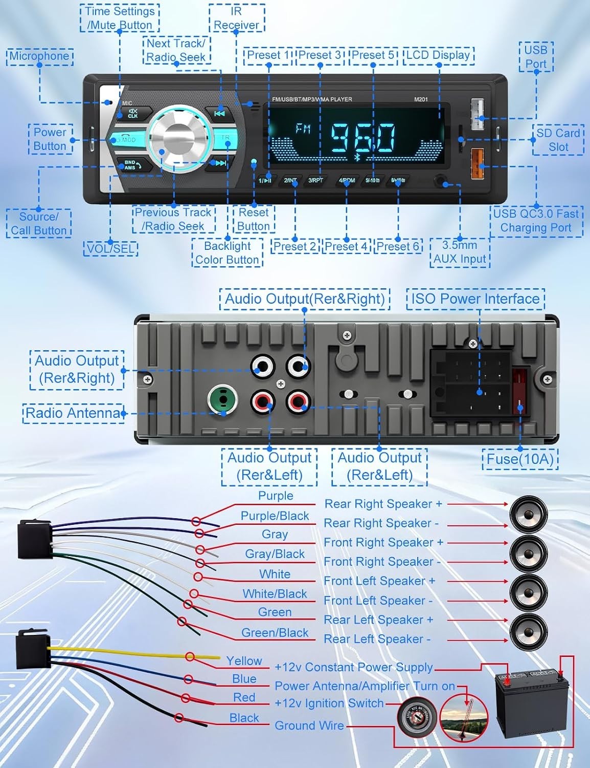 Durable Bluetooth Car Stereo with Easy Installation – FM/USB/AUX Connectivity