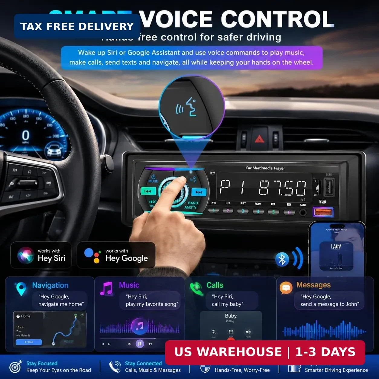Single DIN Marine Bluetooth Radio Boat Stereo Receiver with Remote