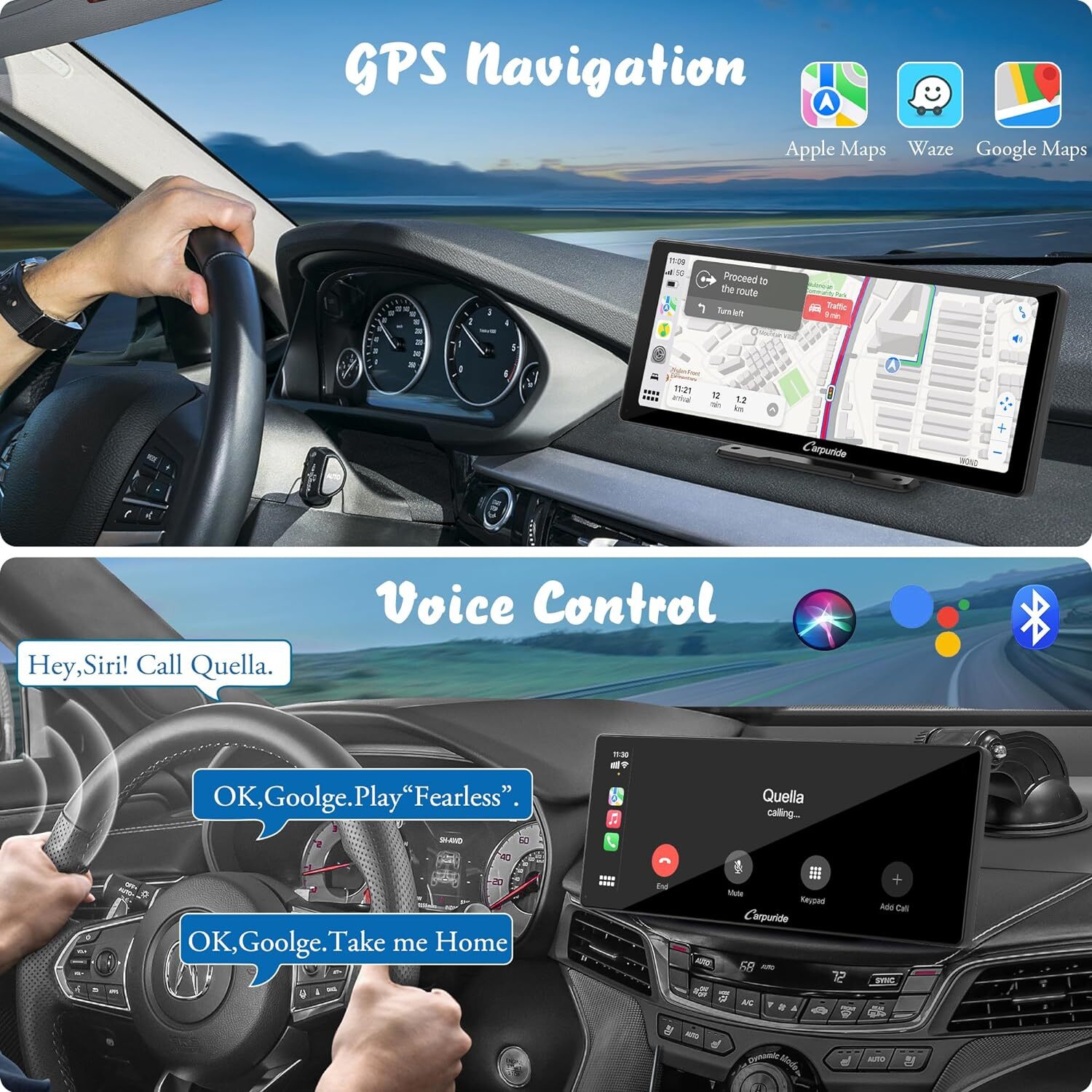 CARPURIDE W103Pro Dual Bluetooth Multimedia Portable Apple Carplay Android Auto