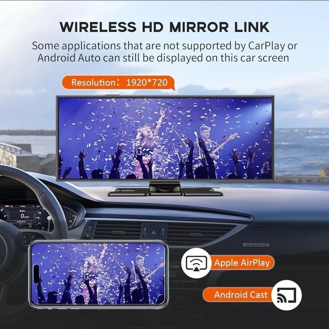 11″ Portable Carplay Screen for Car, 4K Wireless Car Play & Android Auto