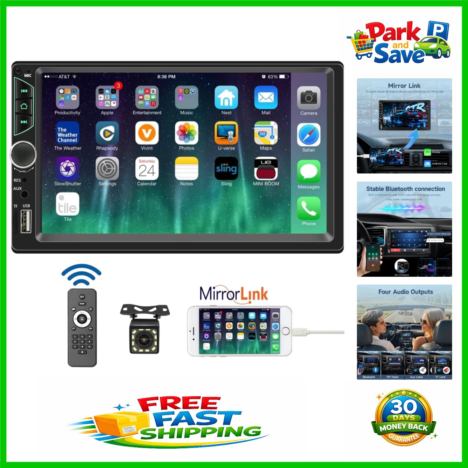 Advanced 7-Inch Car Stereo Double Din Radio with Bluetooth & Mirror Link Support