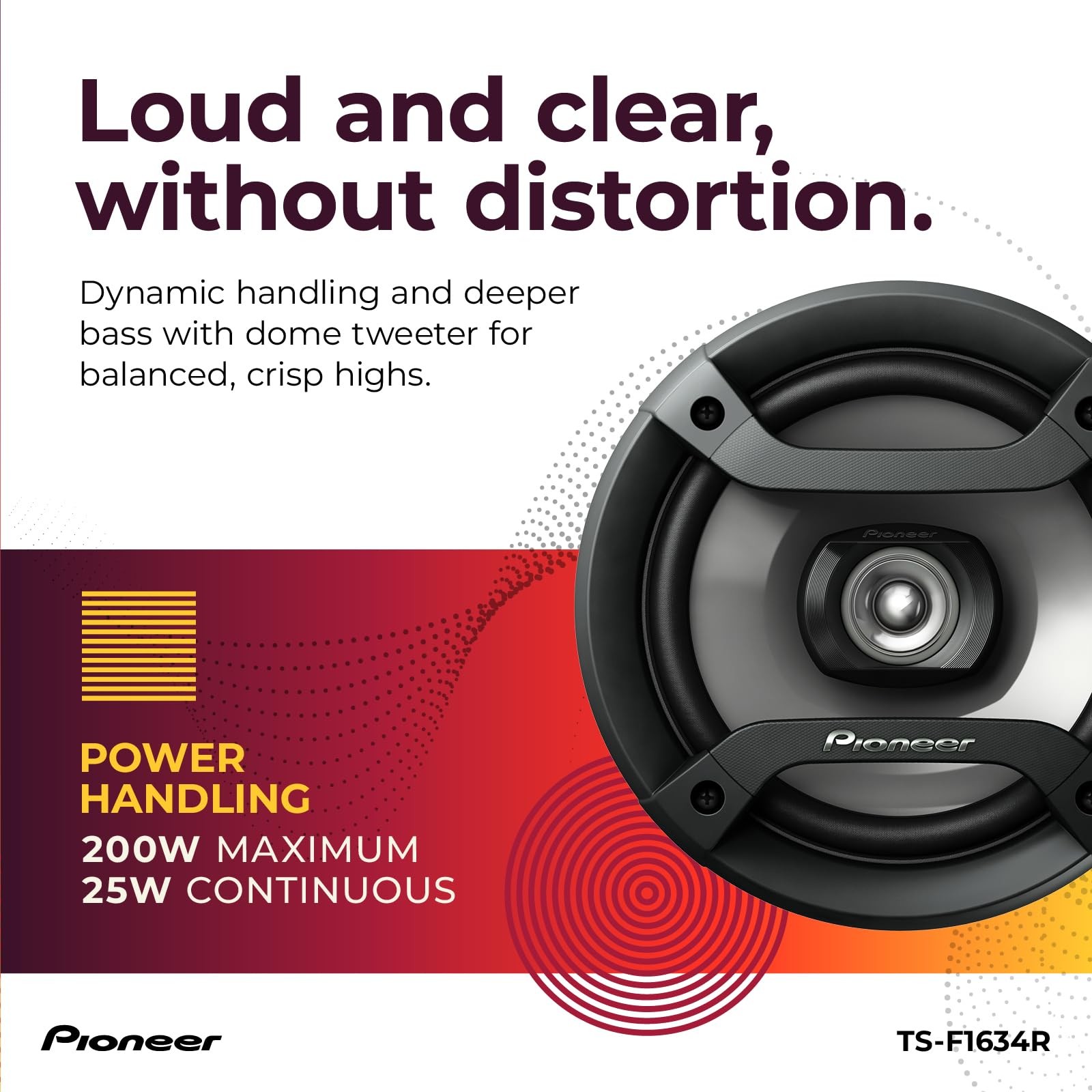 F-Series TS-F1634R 6.5” 2-Way Speakers (Pair) – 200W Max, Balanced Sound + Sm…