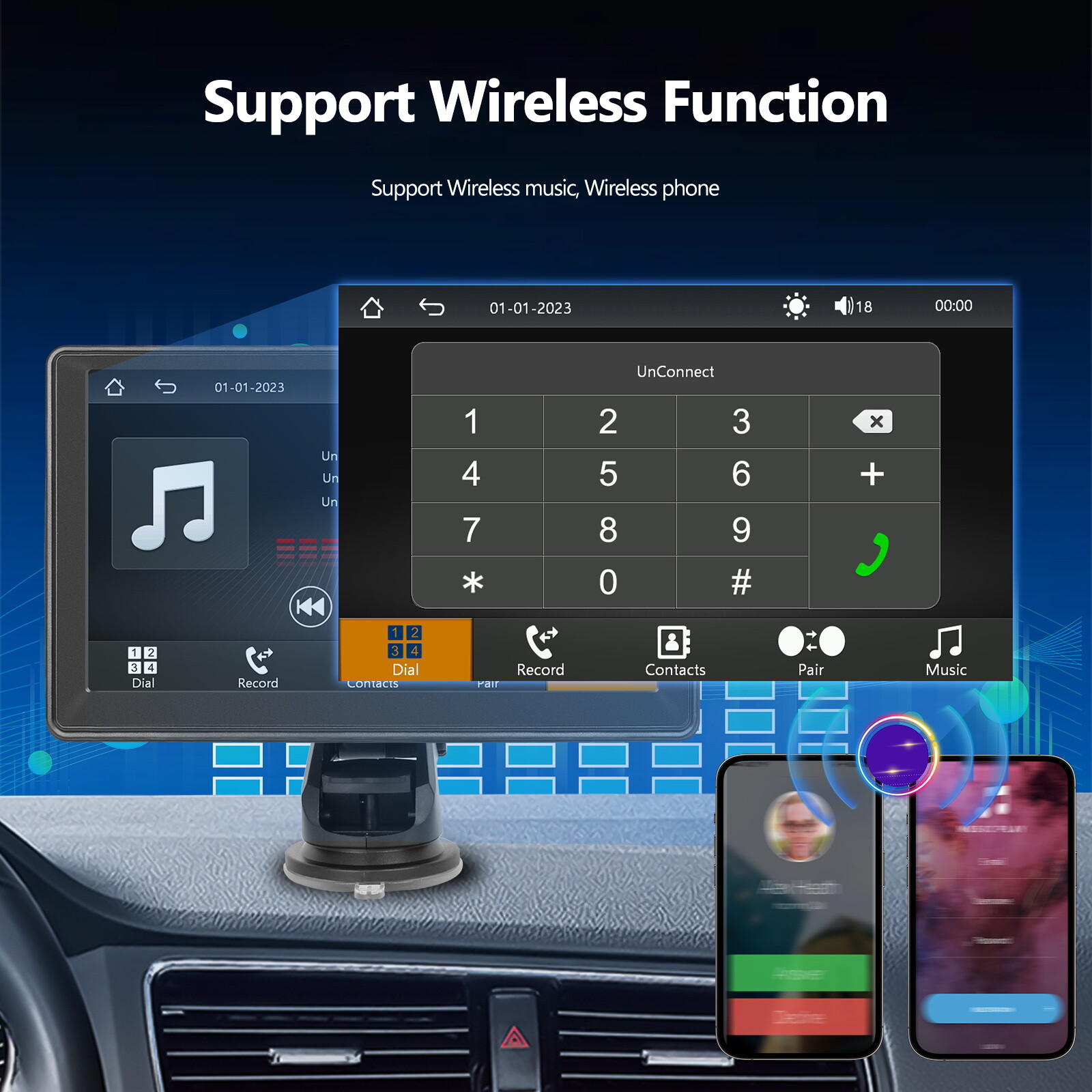 7″ portable smart player wireless car player Android Auto car stereo camera