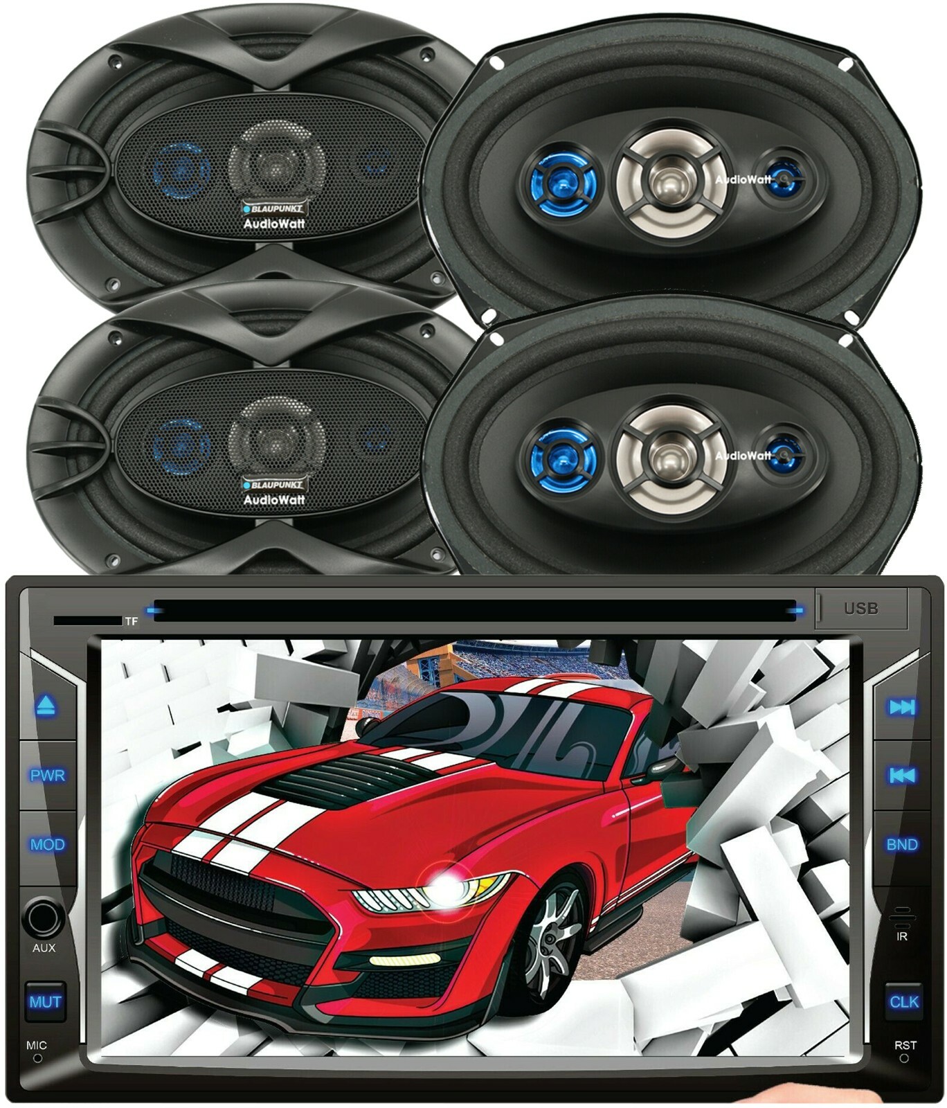 Audiotek AT-D75ML MirrorLink Android & IOS+ 4x Blaupunkt GTS692M 6″x9″ Speakers