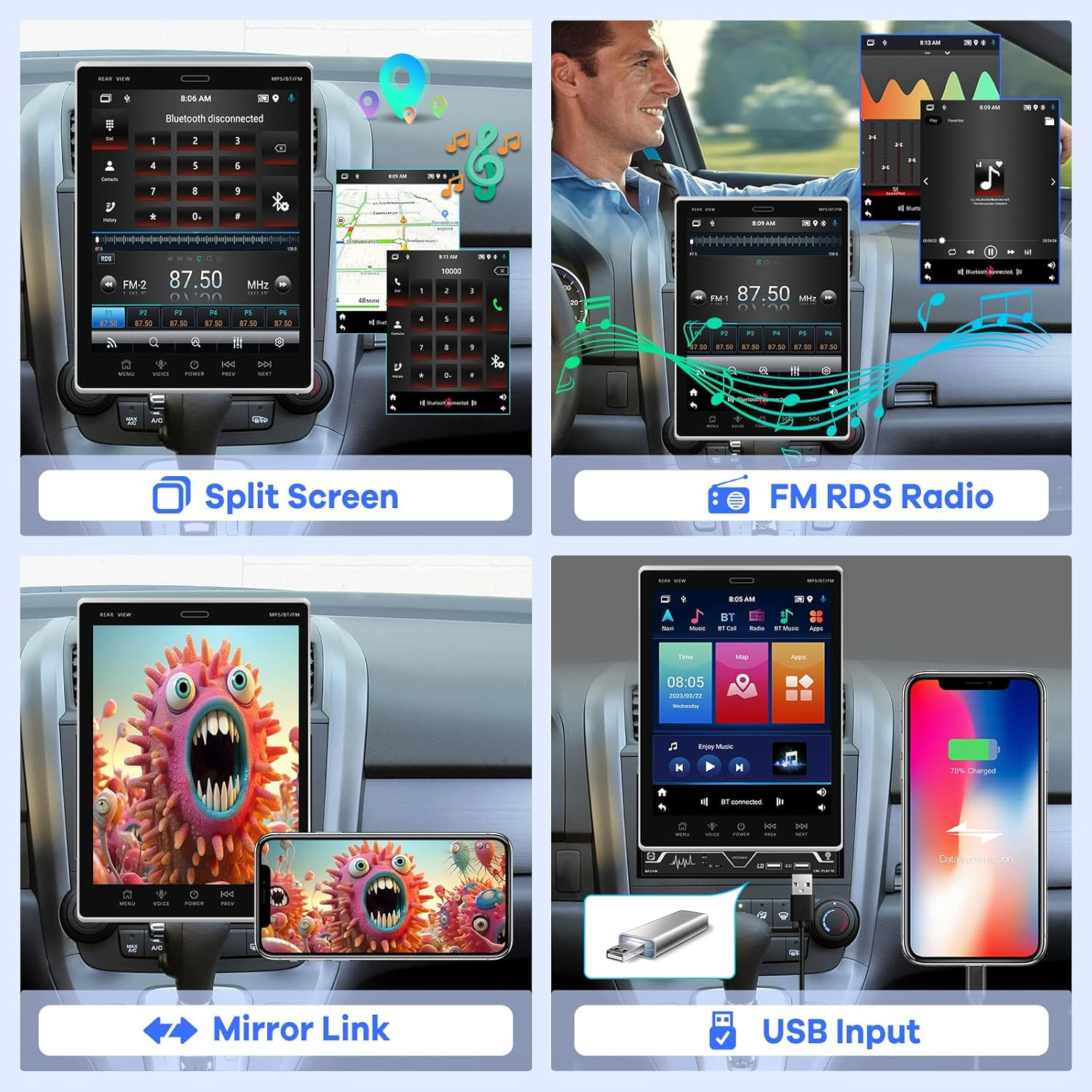 [2G+64G] 9.7 Inch Android Vertical Double Din Car Stereo 2 Din Touch Screen Carp