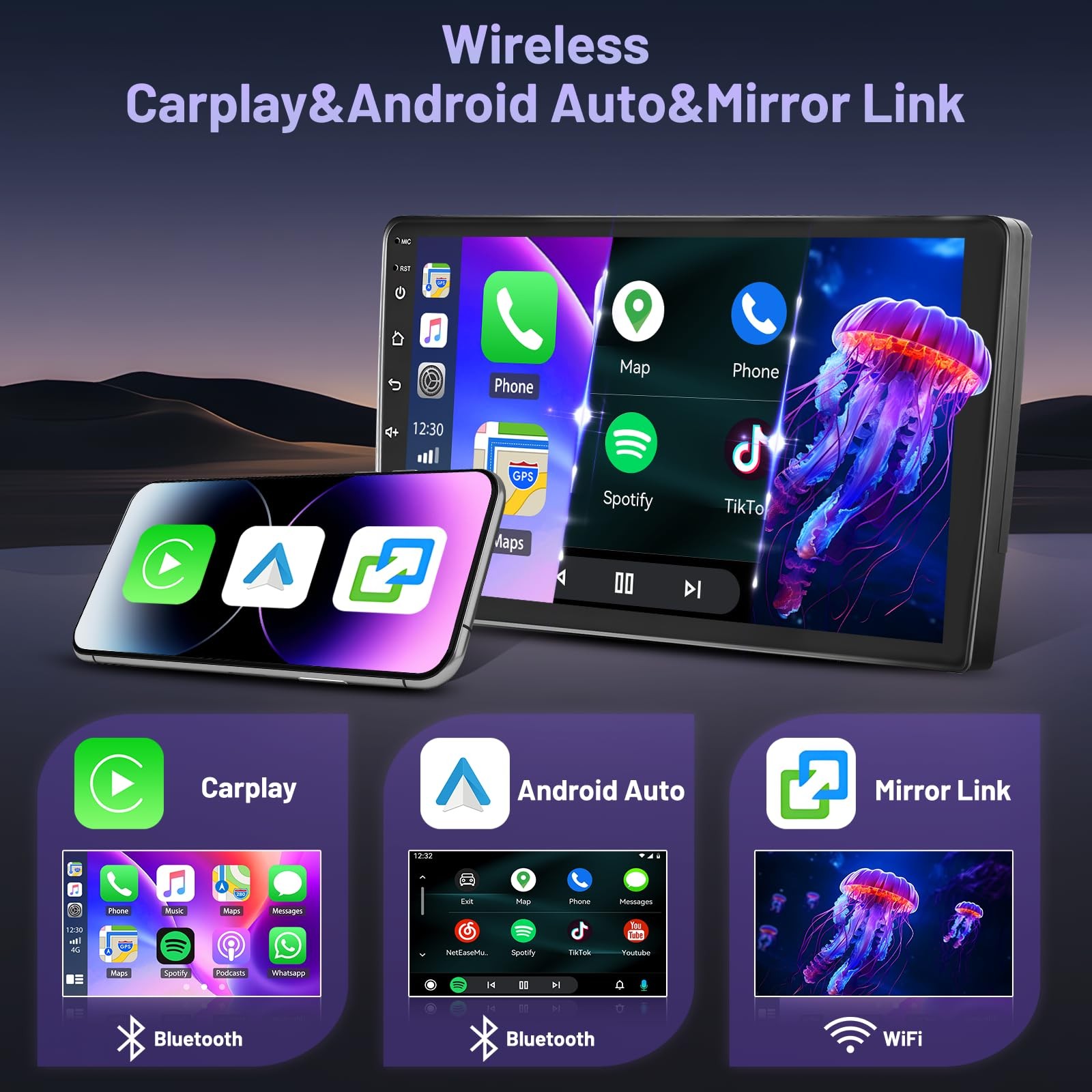 9″ Touchs Wireless Carplay Android Auto Stereo for 2007-2010 Hyundai Elantra