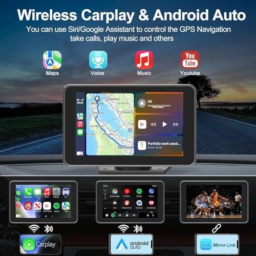 7″ Wireless CarPlay Screen for Car – Apple CarPlay & Android Auto Portable