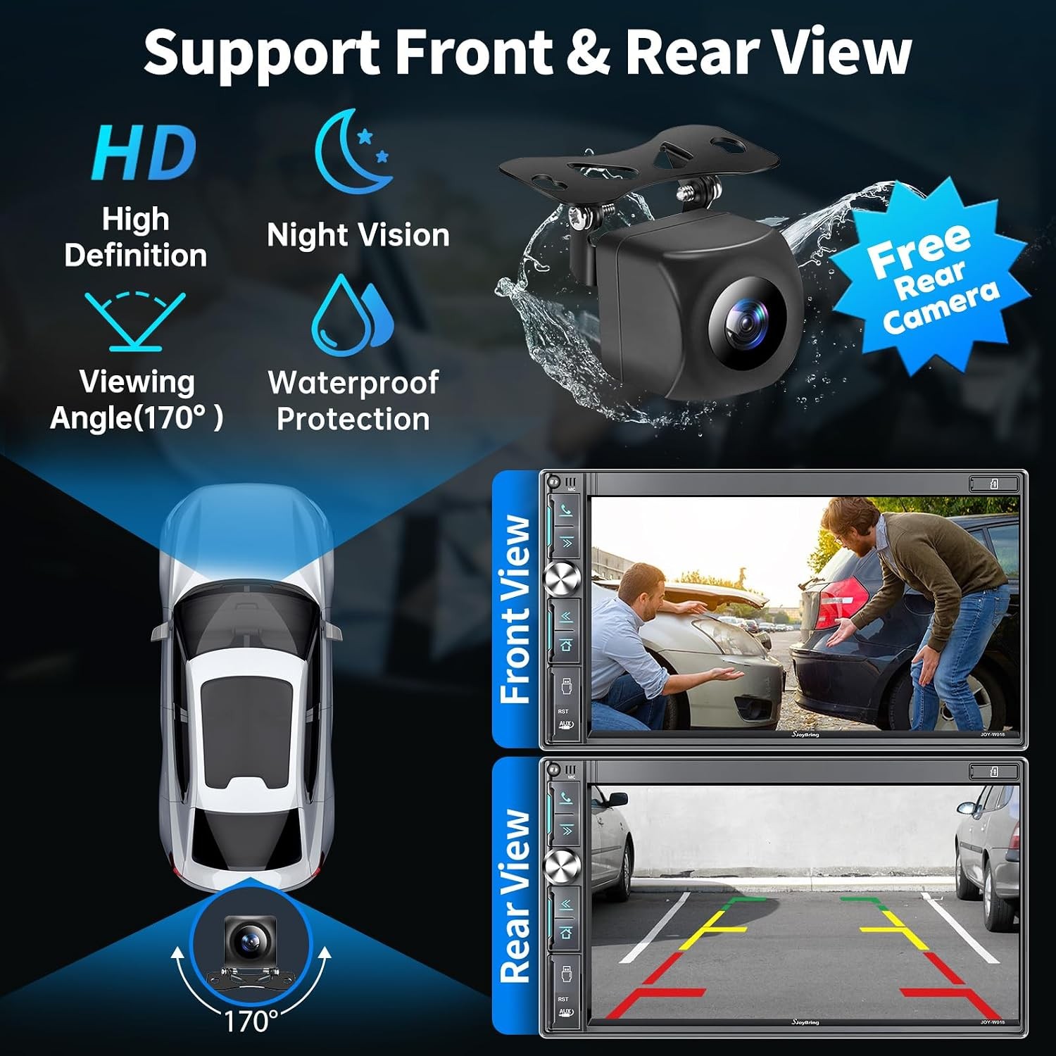 Wireless CarPlay Radio 7 Inch Double Din Subwoofer Outputs Camera