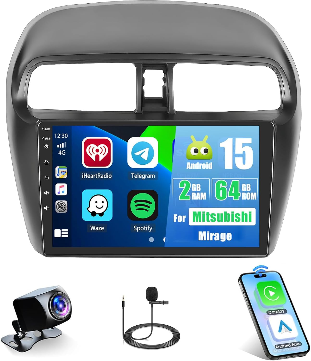 2+64G Latest Android Car Stereo for Mitsubishi Mirage 2012-2023,9 Inch Touch Scr