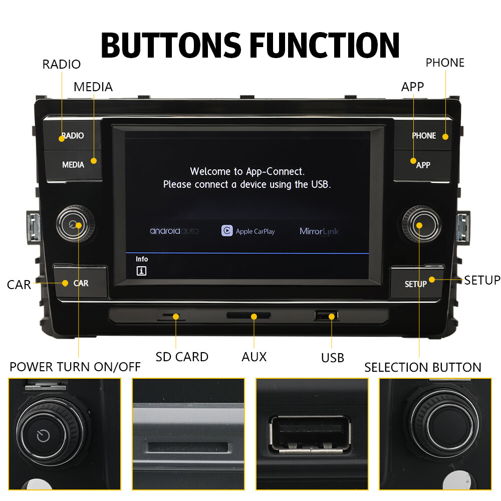 6.5″ Touch Screen Carplay Android Auto MirrorLink Radio Stereo MQB 5GD035280C