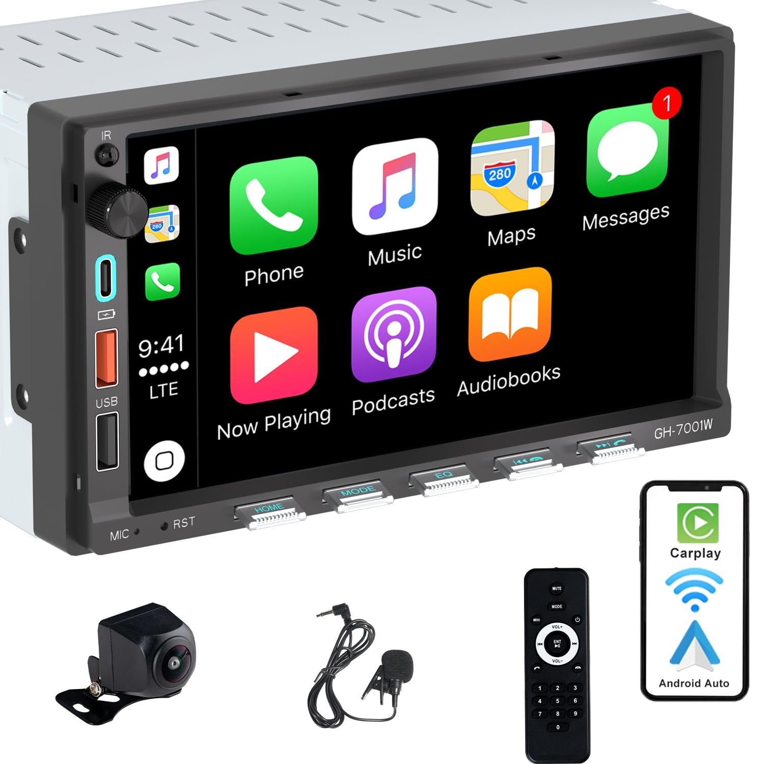 Alondy Double Din Car Stereo 7″ Touchscreen Wireless CarPlay/Android Auto