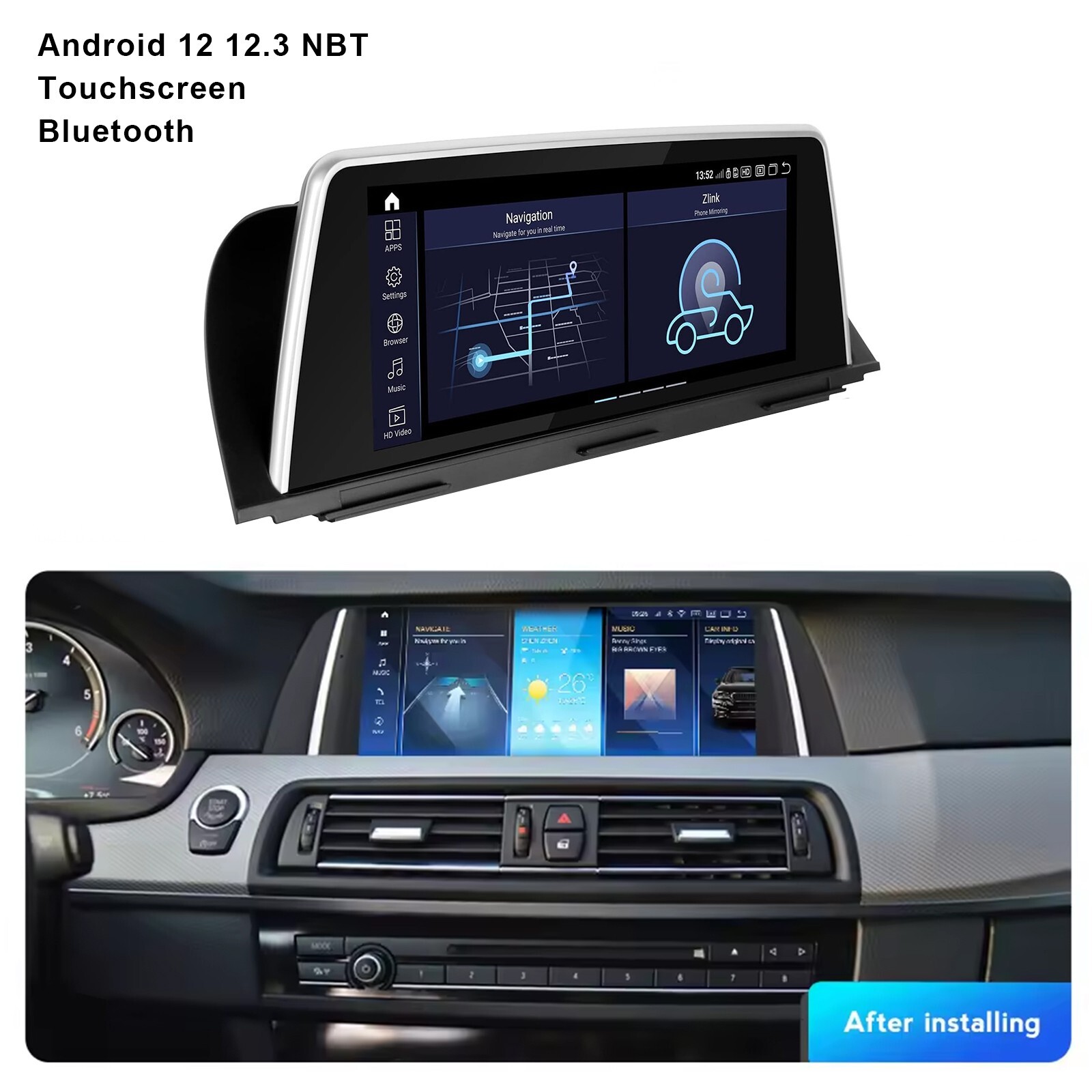 Vertical Screen for BMW 5 Series F10 F11 2012-2017 Android 12 12. 3 NBT Upgrade