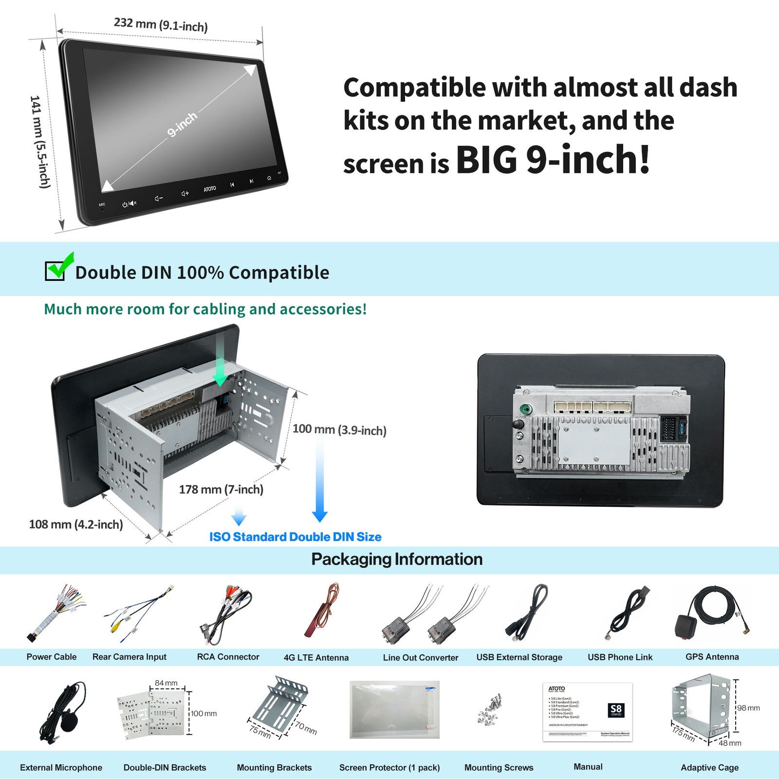ATOTO S8 Android Car Stereo 4+32GB 7″ 2DIN GPS RDS Wireless Android Auto&CarPlay