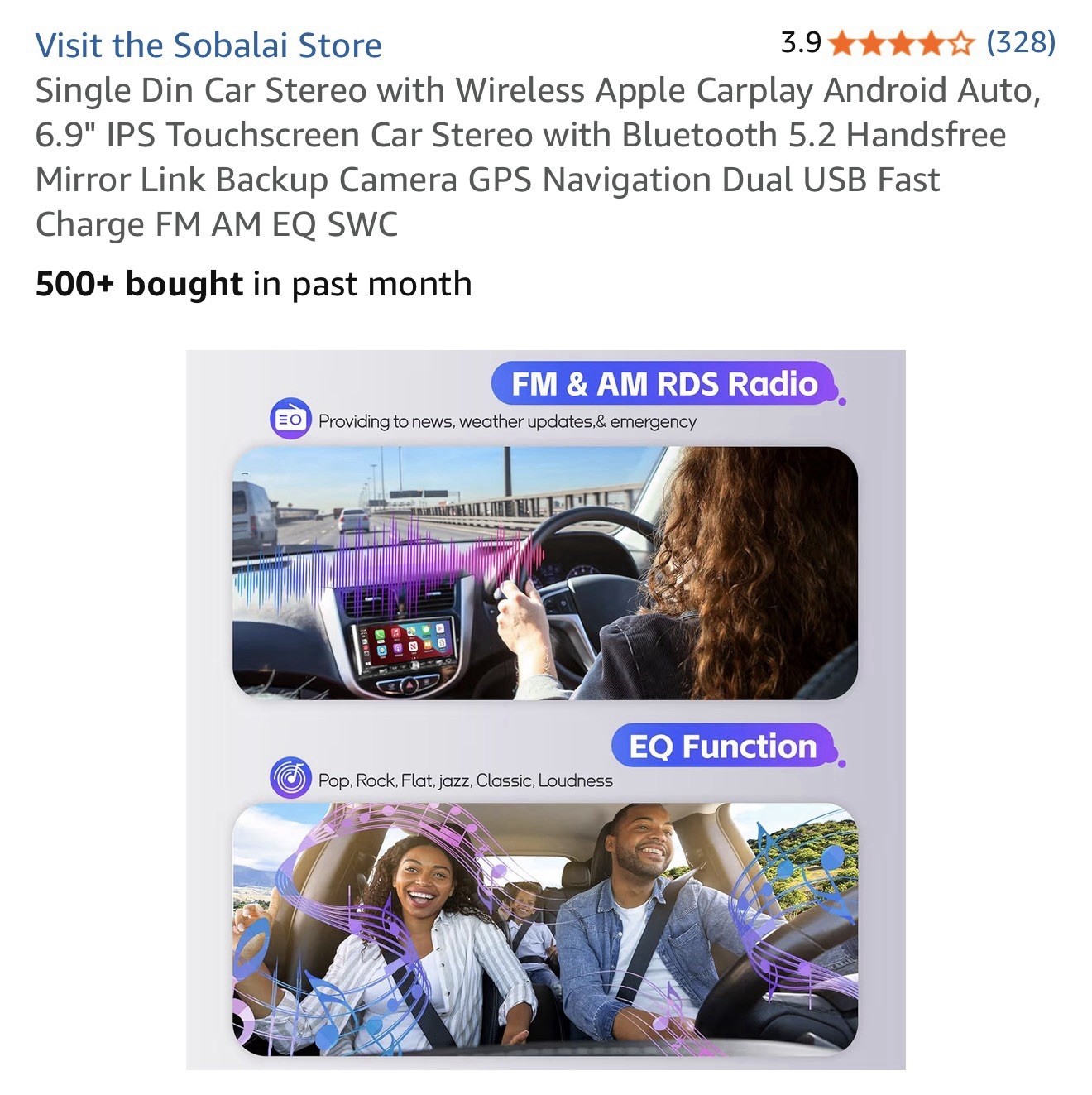 Single Din Car Stereo with Wireless Apple Carplay Android Auto 6.9″ IPS