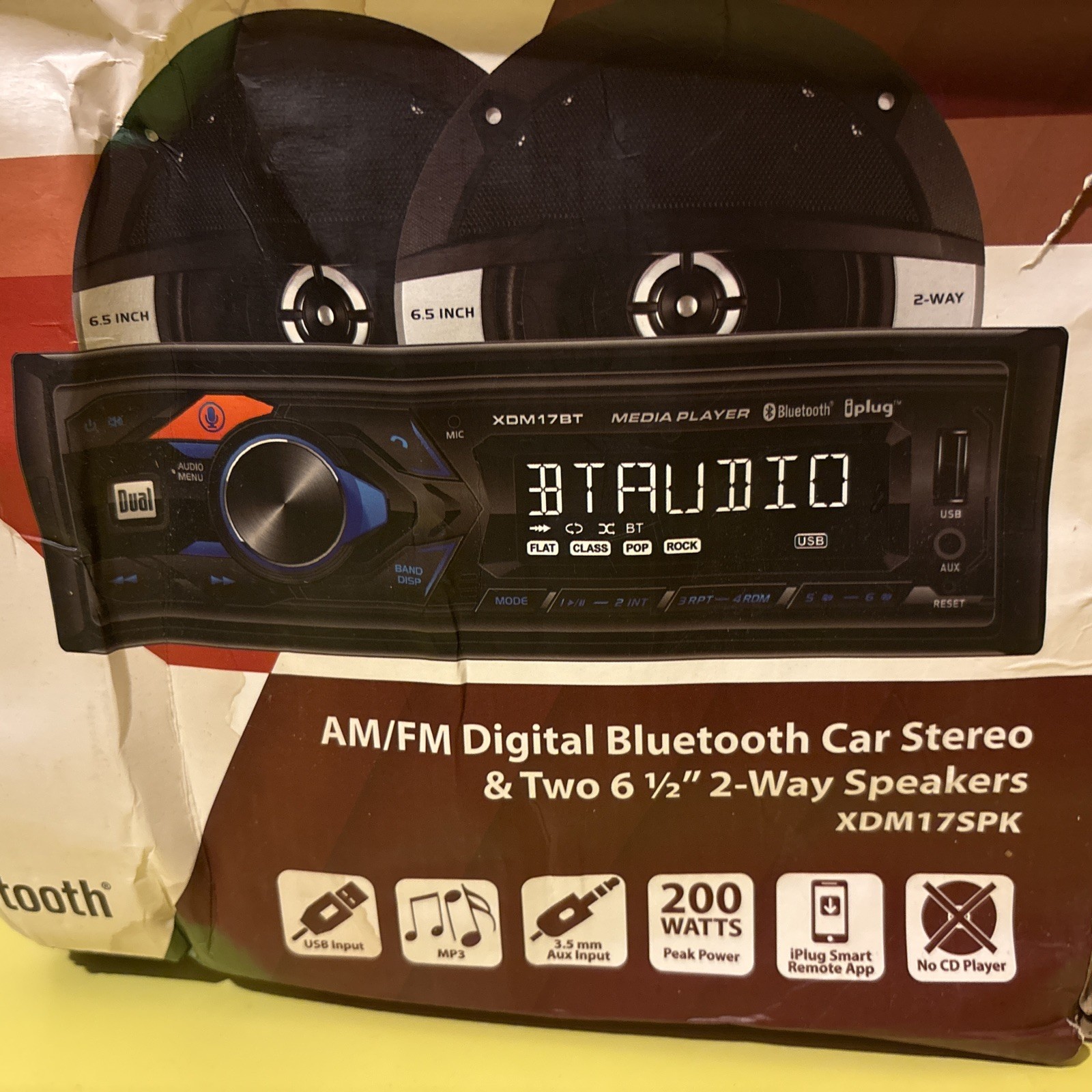 Dual AM/FM Digital Bluetooth Car Stereo Two 6.5″ (6 1/2) 2-Way Speakers XDM17SPK