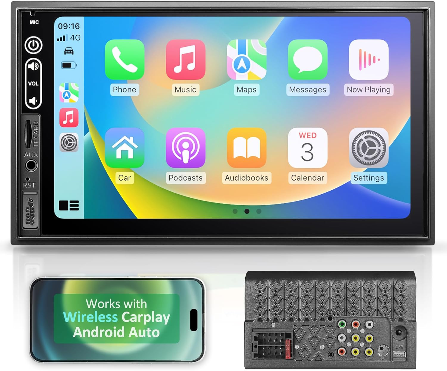 Double Din Car Stereo Compatible with Wireless Apple Carplay, Android Auto – 7″