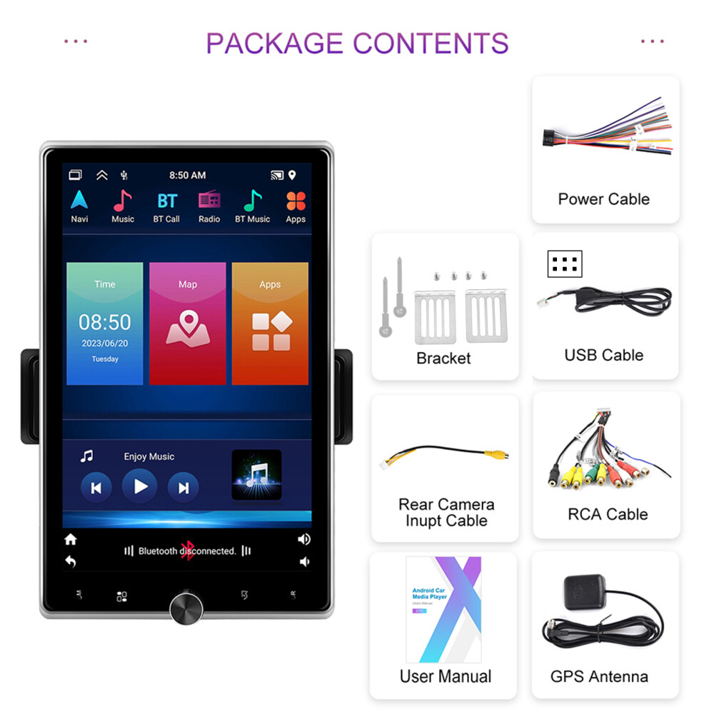 10.4” Android 13 Single 1 Din Apple Carplay Car Stereo Radio GPS WIFI 2G+64GB