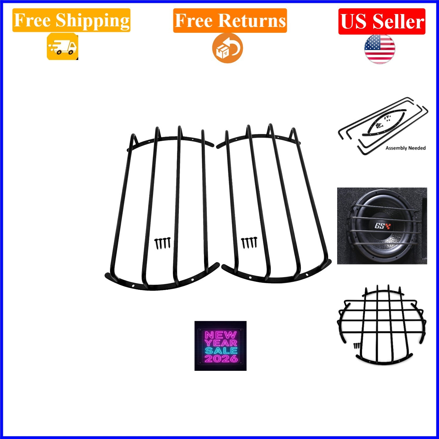 10/12 Inch Car Audio Subwoofer Grille Metal Chrome/Matte Black 2 Pack