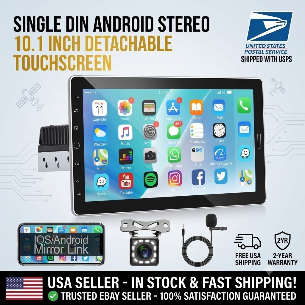 10.1″ Single Din Car Stereo Android Radio Touchscreen CarPlay Android Auto GPS