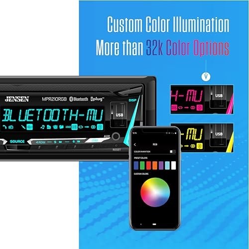 12-Character LCD Single DIN Car Stereo | RGB Colors | Bluetooth Hands-Free | USB