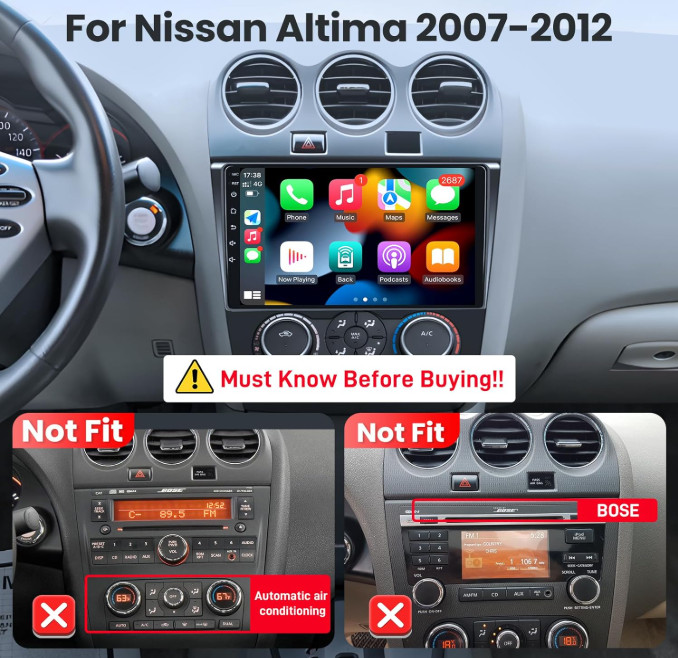 For 2007-2012 Nissan Altima Apple CarPlay Car Radio Android 12.0 GPS Stereo +Cam