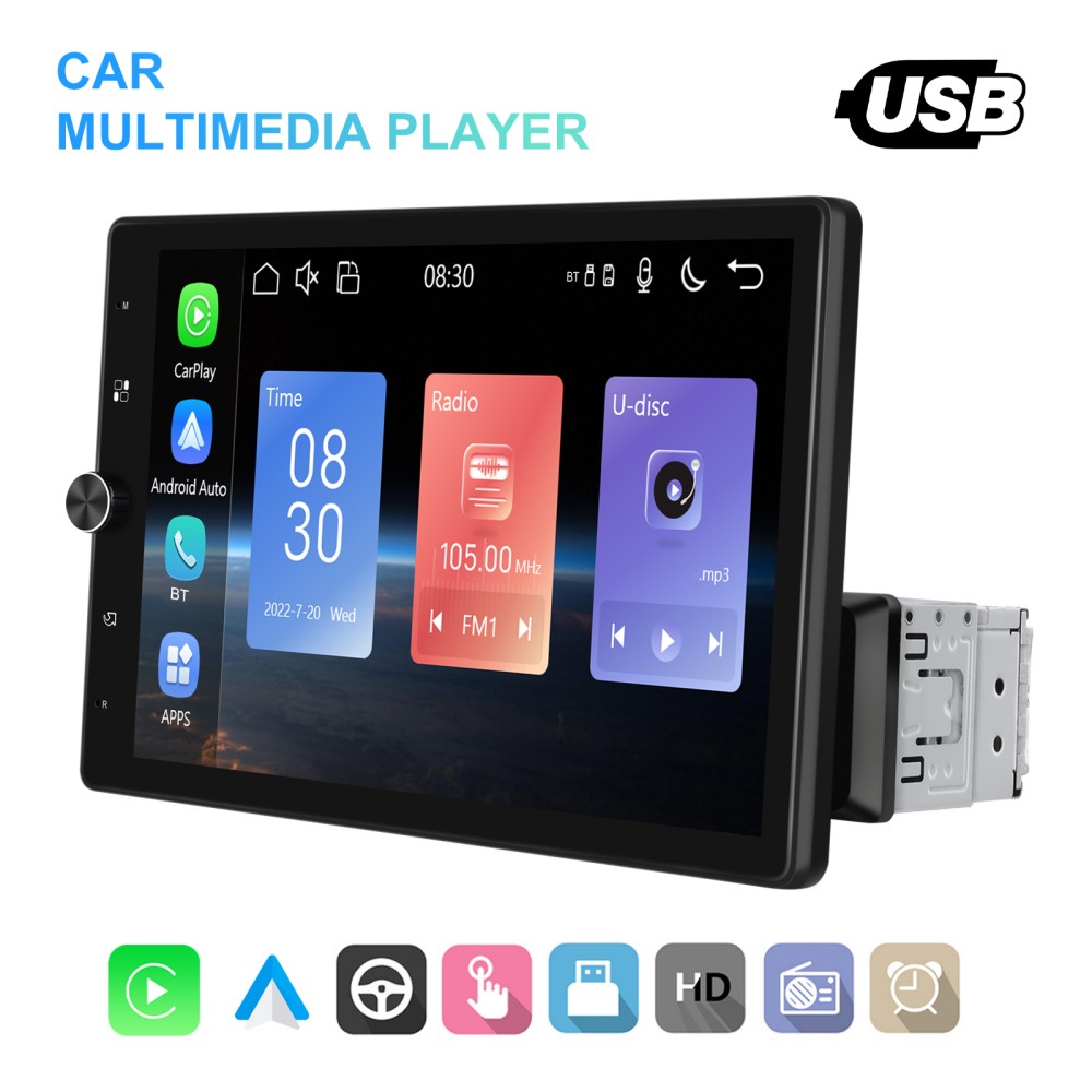 10.4″ Android 15.0 Single 1 Din Carplay Rotatable Car Stereo Radio GPS WIFI +CAM