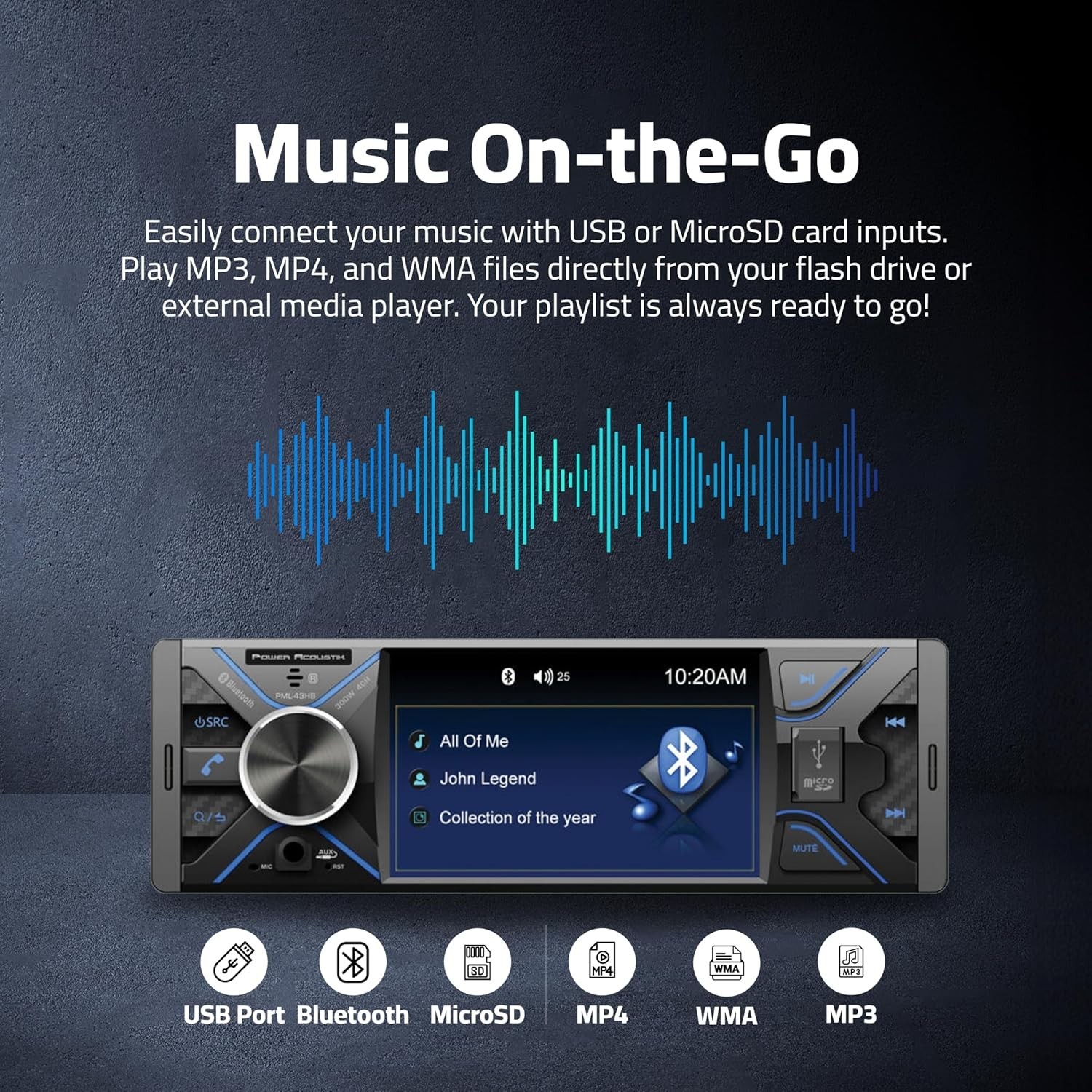Power Acoustik PML-43HB Bluetooth Digital 1080P Multimedia Receiver w/ 4.3″ LCD