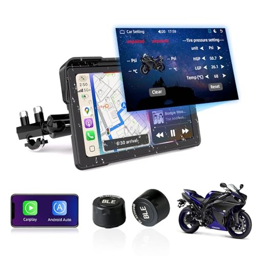 2026 7 Inch Carplay for Motorcycle with TPMS, Apple CarPlay & Android Auto,