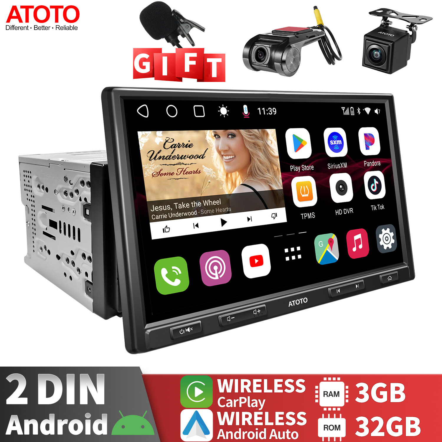 ATOTO S8 Pro 10″ Double DIN Car Stereo-3+32G GPS NAVI Front & Rear Camera Bundle